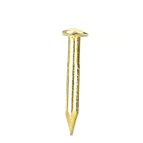 Oumefar 100PCS Gold Round Head Nail Solid Brass Nails Mini Model Nail Furniture Hinge for Hardware Accessories DIY Crafts Brass Brads 1/2 Inch Brass Boat Nails Ringed 1"(#4) 12 Gauge Brass Nail