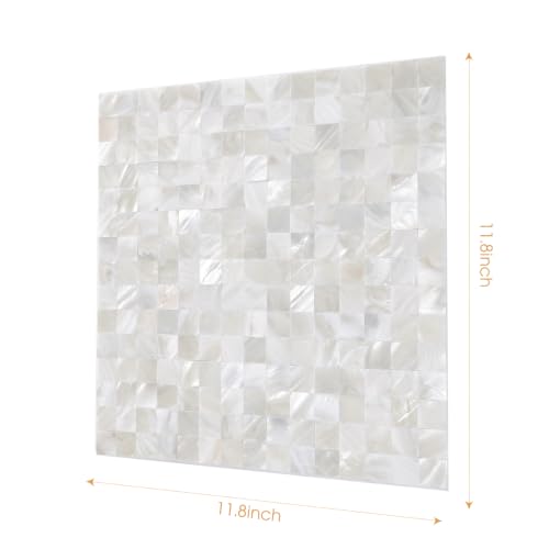 10 - Sheet Pearl Shells Tile Peel and Stick Backsplash, Self Adhesive Wall Tile for Kitchen, Bathroom, Bedroom (11.8"X11.8", White) - color: White