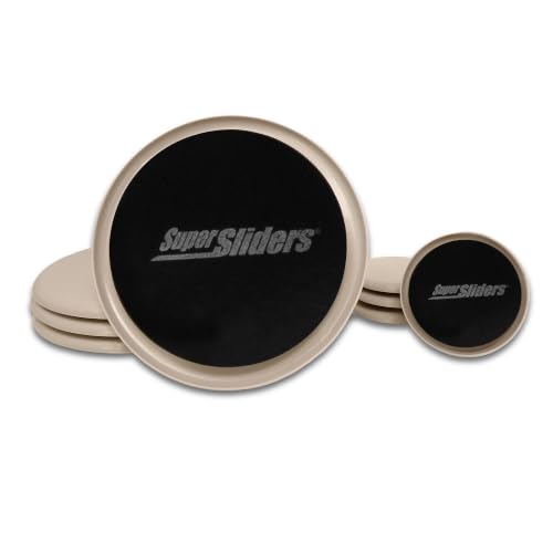 Super Sliders 8-Piece 7" and 3-1/2" Round Reusable Furniture Sliders for Carpet, Anti-Slip Protective Furniture Moving Pads for Beds, Sofas, Dressers, Beige