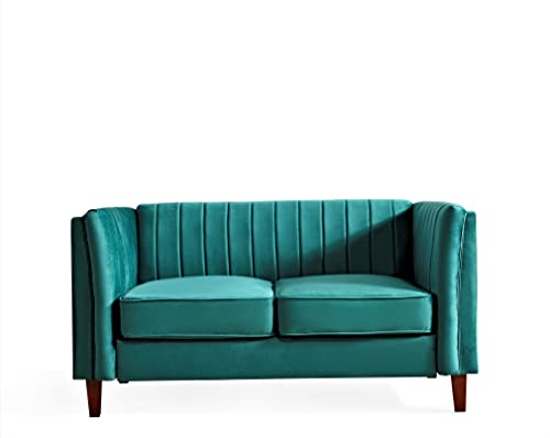 Container Furniture Direct Modern Luxury Velvet Couch for Living Room with High Density Foam, Soft Fabric Upholstery, Removable Cushions and Solid Wood Legs, 60.2'' Wide Loveseat, Green - color: Emerald Green, size: Loveseat