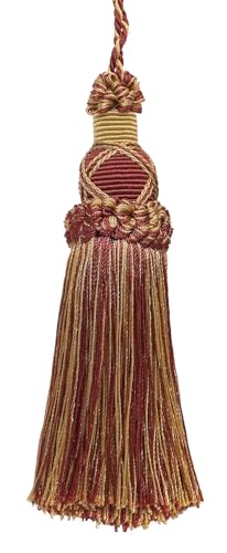 DÉCOPRO 5 1/2" (14cm) Key Tassel 4" (10cm) Loop with Criss Cross Design (Style# KTIC) Burgundy Gold Red #1253R (Carmine Red Yellow Gold Dark Red) Sold Individually - color: Burgundy Gold Red Multicolor #1253 (Carmine Red, Yellow Gold, Dark Red), size: Sol