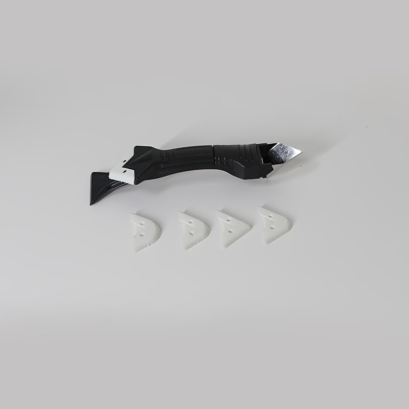 1Set Silicone Caulking Tool with Stainless Steel Head 3 in 1 Sealant Scraper Smoother and Cleaner for Bathtub Window Tile Shower Grout, Black - color: Black