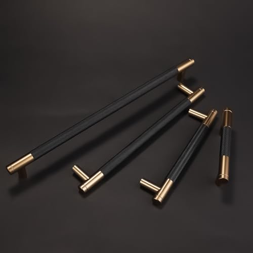 COTYKILEY 10 Pack 10 Inch(256mm) Matte Black and Champagne Bronze Knurled Cabinet Handles Knurled Kitchen Cabinet Pulls Cabinet Door Handles Kitchen Cabinet Hardware Cupboard Drawer Pulls - color: Black and Champagne Bronze, size: 10" Hole Center(256MM)