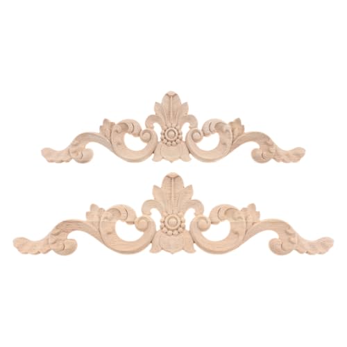 1Pc Wood Carved Appliques Long Flower Carving Wooden Onlays 13.78"x3.74" - color: 1Pc, size: 35x9.5 cm/13.78"x3.74"