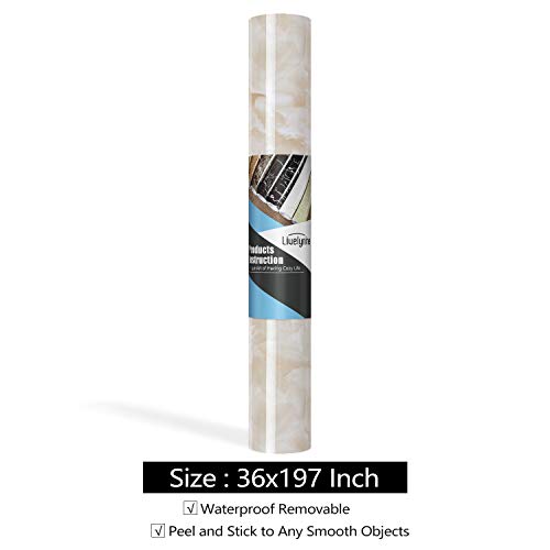 Livelynine 197 x 36 Inch Marble Contact Paper Peel and Stick Countertops Beige Countertop Peel and Stick Waterproof Vinyl Wallpaper for Kitchen Counter Top Covering Island Table Dresser Top Desktop - size: 36" x 197"