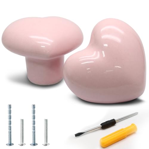 12 Pcs Ceramic Cabinet Knobs, Heart Shaped, Powder Pink - color: Powder Pink, size: 12 Pack