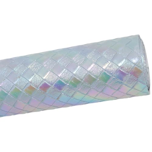 12"x54"Weave Faux Leather Fabric, Embossed Braided Faux Leather Roll for Crafts DIY and Upholstery Pleather Sheets (Rainbow Light Blue) - color: Rainbow Light Blue
