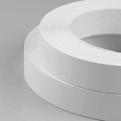 7/8" x 25ft PVC White Roll Pre-Glued Edge Banding, Iron on Edge Band, Hot Melt Adhesive, Furniture Edge Tape, PVC Edging for Easy Furniture Restoration, Rough Surface, Based in USA - size: 7/8" x 25ft