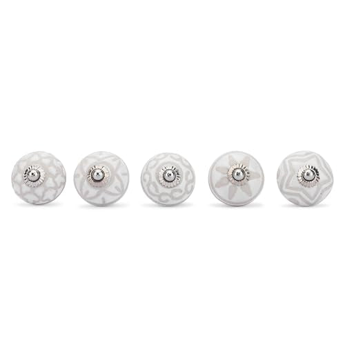 Ajuny White Ceramic Cabinet Knobs Handmade Drawer Pulls Set of 10
