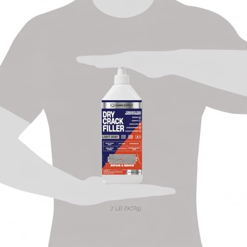 Dry Crack Filler - 2 Lbs - Light Gray - Concrete Patio Repair - Basement Floor Crack Sealer - Garage Floor Patch - Concrete Repair for Driveways and More - Available with Omni Depot Gloves