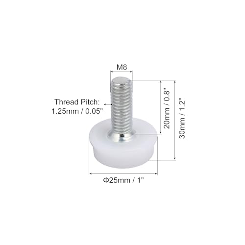 uxcell D25 M8x20mm Plastic Base Furniture Glide Adjustable Leveling Foot White Silver Tone 12pcs
