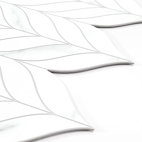 SUNWINGS 10-Sheet Leaf Waterjet Peel and Stick Backsplash, 12.4" x 10.7" White Marble Looks Self-Adhesive Tiles, Stick on Backsplash for Kitchen & Bathroom - color: White