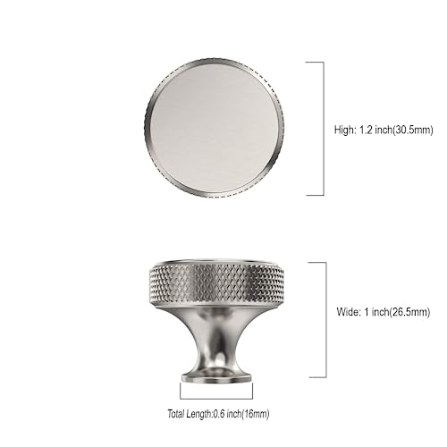 10 Pack Brushed Nickel Knurled Cabinet Knobs Round Drawer Pulls - color: Brushed Satin Nickel
