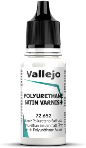 Vallejo - Polyurethane Varnish | Satin Finish 18 ml. (0.6 fl.oz.) | Extraordinary Hardness & Permanence | Create a Perfect Clear Coat | Scratch Resistant for Outdoor and Indoor Surfaces - style: Satin 18 ml. (0.6 fl.oz.)