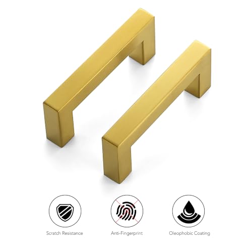 Ravinte Gold Square Pulls Cabinet Handles,3 Inch,30 Pack - color: Brushed Brass, size: 3 Inch Hole Center