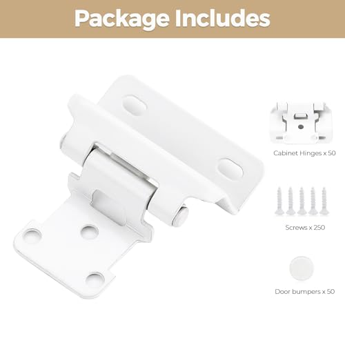 50 Pack 25 Pair White Cabinet Hinges, 1/2" Semi Wrap Kitchen Hinges - color: White, size: 1/2" Semi Wrap