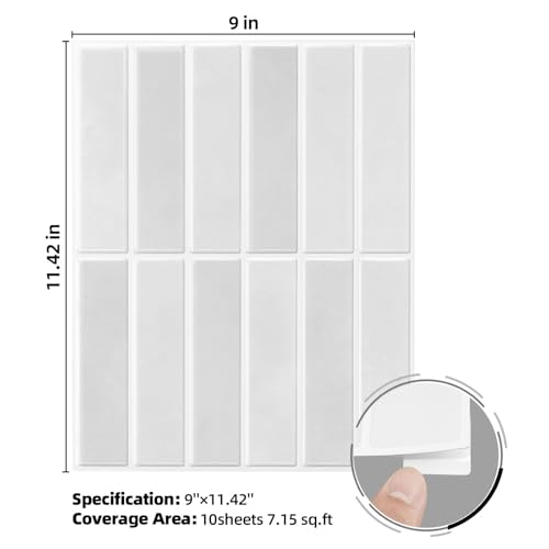 Peel and Stick Backsplash Tile for Kitchen, 10 Sheets, 11.42''x9'' - color: White/Gray