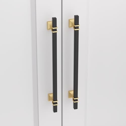 25 Pack 10 Inch (256mm) Black and Gold Cabinet Pulls Kitchen Cabinet Handles, Black and Gold Cabinet Handles Square Dresser Drawer Pulls Black Kitchen Cabinet Hardware - color: Black & Matte Gold, size: 10 inch (256mm) Hole Center Pull