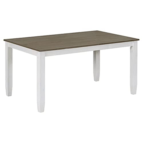 Dining Table Set with 4 Chairs and Bench, 6-Piece, Brown/Whitewash - color: Brown+whitewash