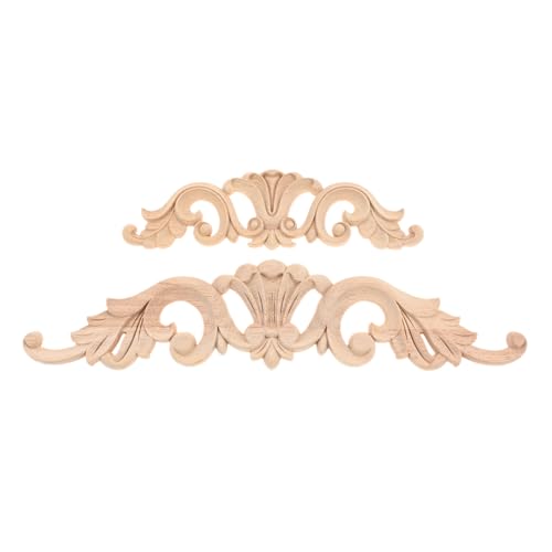 4Pcs Wood Carved Appliques Long Wooden Onlays Furniture DIY 13.78"x3.15" - color: 4Pcs, size: 35x8cm/13.78"x3.15"