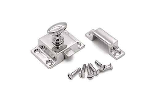 1 5/8” Small Cast Brass Cupboard Latch with Oval Turn Piece in Polished Nickel Finish Country Furniture Modern Cabinetry, Boat Cabinets Excellent Replica of an Antique Cupboard Turn Latch