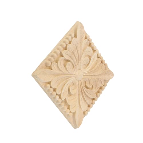 Antrader 4Pcs Square Unfinished Wood Carved Appliques,3.23"×3.23"(Style 9) - style: Style 9