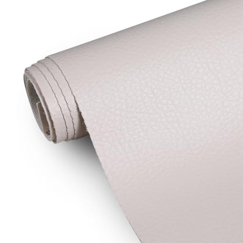 Faux Leather 0.7mm Upholstery Fabric by the Yard 55x72 Inch Beige - color: Beige, size: Pre Cut 2 Yard