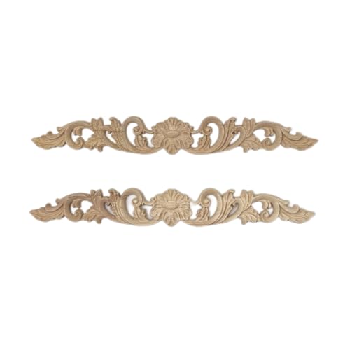 2Pcs Wood Carved Onlays Flower Long Appliques, Unpainted Ornate Details Wooden Carvings Decals for Door Cabinet Wall Bed Dresser Fireplace Ceiling Cupboard Stairs European Decor, 40x5cm/15.75x1.97in - size: 40x5cm/15.75x1.97in