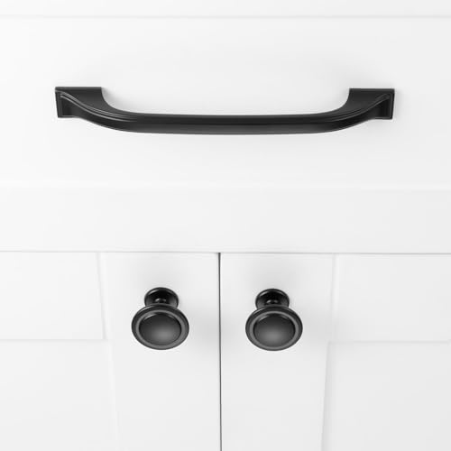 Matte Black Cabinet Knobs Round Kitchen Pulls 10 Pack 8222 - color: Matte Black, size: 1-1/4 Inches, style: 10 Pack Round Knob