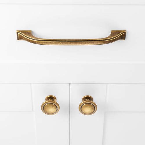 Antique Brass Cabinet Knobs Round Kitchen Pulls 10 Pack 8222 - color: Antique Brass, size: 1-1/4 Inches, style: 10 Pack Round Knob