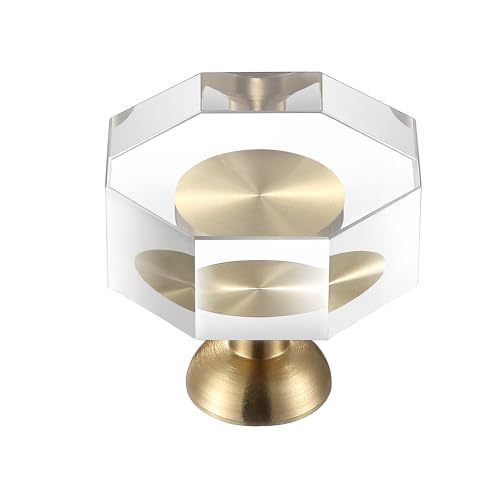 Guank 2-Pack 1-1/4-Inch Gold knob Dresser knobs White Cabinet Glass Crystal knobs Brass Drawer Polygonal Dresser Pulls, Drawer pulls - color: Polygonal-1.2inch, size: 2 Pack