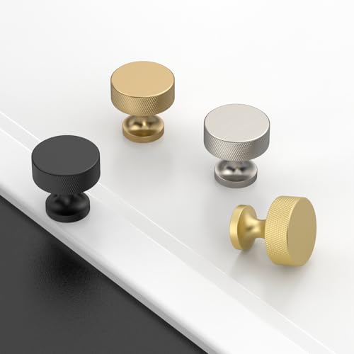 Champagne Bronze Knurled Cabinet Knobs Round Drawer Pulls 10 Pack - color: Champagne Bronze, size: Flat Round Knobs