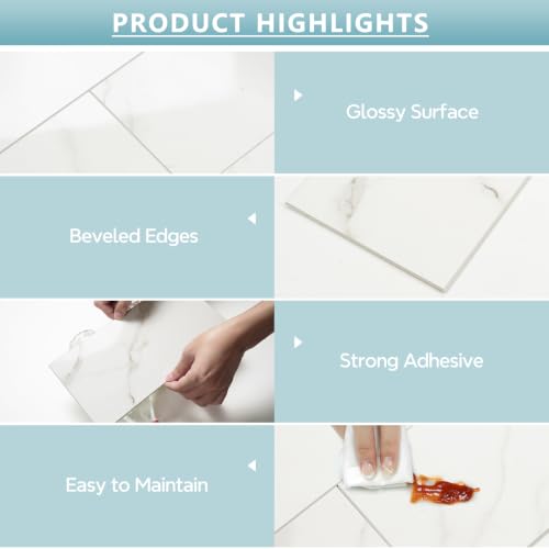 Vamos Tile Peel & Stick Backsplash, Glossy 22-Piece 6''x12'' Subway Tile - color: Statury White with White Grout