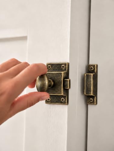 QCAA Oval Turn Cabinet Latch, for Cupboard & Other Furniture, Small, Antique Brass, Made in Taiwan, 2 Pack - color: Antique Brass, size: 2pack-small