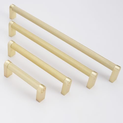 10 Pack 3-3/4 Inch(96mm) Brushed Gold Kitchen Cabinet Handles Knurled Cabinet Pulls Gold Drawer Pulls Cabinet Hardware - color: Brushed Gold, size: 3.75'' Hole Center(96mm)