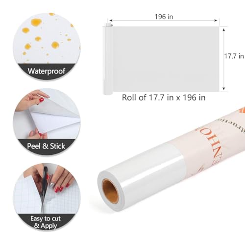 YENHOME Glossy White Contact Paper for Countertops and Cabinets 17.7"X200" Waterproof Self Adhesive White Peel and Stick Wallpaper for Bathroom Kitchen Shelf Liner Vinyl Protection Home Décor - size: 17.7"W x 200"L