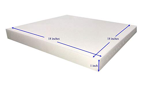 FoamTouch Upholstery Foam Cushion High Density 1" Height x 18" Width x 18" Length Made in USA - size: 1x18x18
