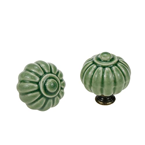 Mcredy Pumpkin Ceramic Drawer Dresser Knobs, Dark Green, 12Pcs