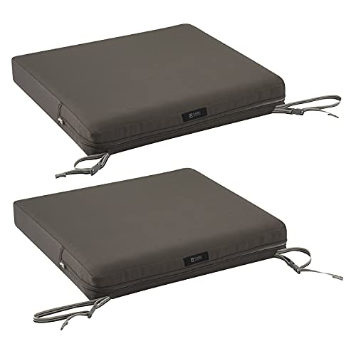 Classic Accessories Ravenna Water-Resistant 19 x 19 x 3 Inch Patio Seat Cushion, Dark Taupe, Chair Seat Cushion - color: Dark Taupe, size: 19"W x 19"D x 3"Thick