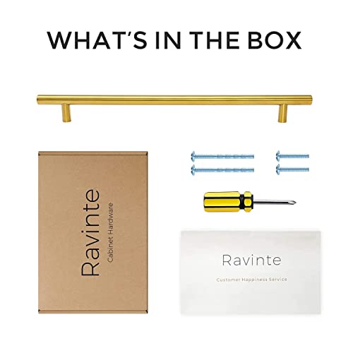 Ravinte Brushed Brass Cabinet Handles, 5 Pack Drawer Pulls, 10 in - size: 10 inch hole centers