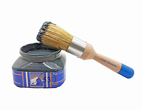Chalk Mountain Brushes. Small 1" Rounded Ergonomic Design Paint, Stencil, Upholstery and Wax Brush. 100% Natural Bristles and Ergonomic Wood Handle (1)