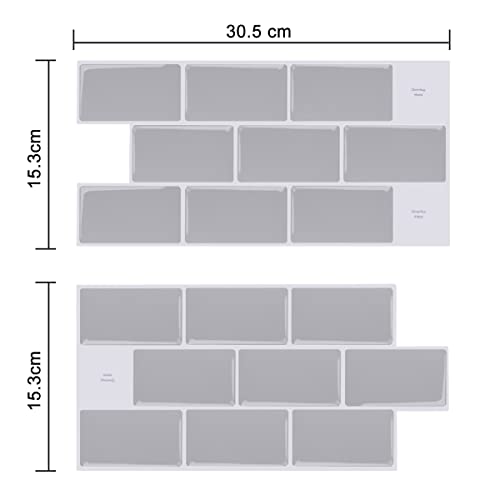 Alwayspon 10 Sheets 3D Thickened Peel and Stick Vinyl Backsplash Tiles, 12"x6" Self-Adhesive Wallpaper Wall Tile Stickers Stick on Subway Tiles for Kitchen Bathroom, Grey 055 - color: T80055s