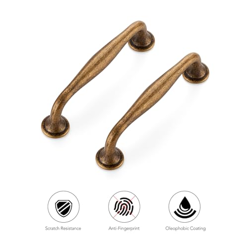 Ravinte Antique Brass Cabinet Handles Solid Pulls 3-3/4 Inch 10 Pack - color: Antique Brass, size: 3-3/4 inches Hole Center