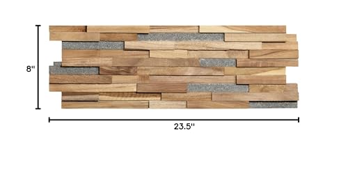 Bare Decor EZ-Wall Mosaic 3D Pattern with Stone Accents Tile in Solid Teak Wood Natural Finish, Set of 10 - size: 10 Sq Ft W/Stone