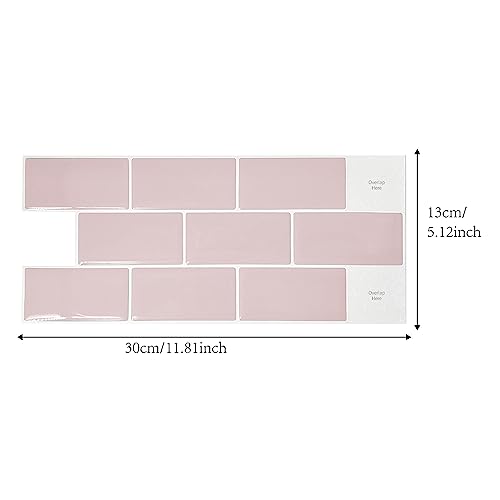 Alwayspon 10 Sheets France Pink Cream 3D Vinyl Backsplash Subway Sticker Peel and Stick, Self-Adhesive Wall Tile Transfer Wall Sticker Sheets for Kithchen Bathroom, 11.81"x5.12" - color: Dj108