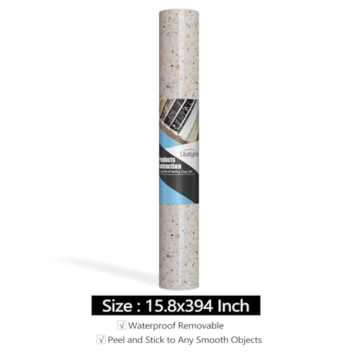 Livelynine 15.8x394 Contact Paper White and Gold Granite Countertop Wallpaper Peel and Stick Countertops Waterproof Kitchen Vinyl Wrap Counter Top Covers Renter Friendly Wall Paper for Bathroom Sink - size: 15.8" x 394"
