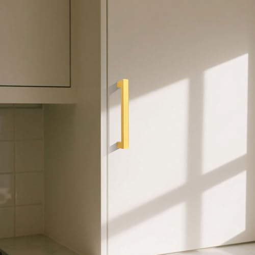 KNOBWELL 20Pack 3-3/4 Inch Brushed Gold Cabinet Pulls Stainless Steel Kitchen Cabinet Handles Square Drawer Pulls Modern Cabinet Hardware Handles,96mm Hole Centers - color: Brushed Gold, size: Hole Center:3-3/4 inch(96mm)