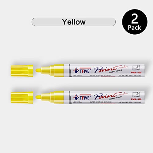 TFIVE Yellow Permanent Markers Paint Pens, 2 Pack Oil Based Paint Markers - color: Yellow