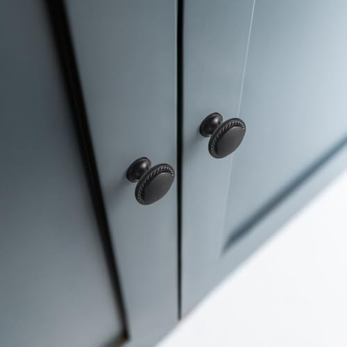 Set of 12 Modern Matte Black Cabinet Knobs with Wheatear Border – Classic Round Design for Kitchen Drawers Contemporary Dresser Handles - color: Matte Black