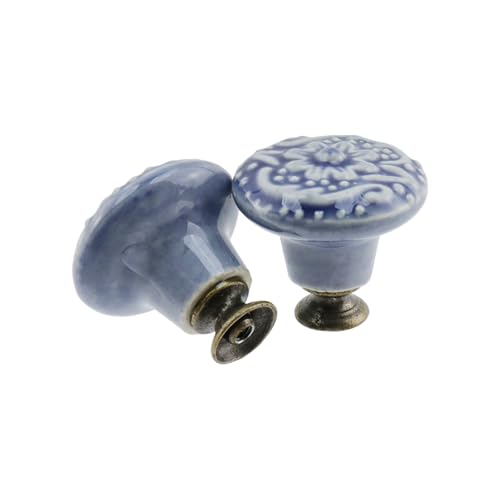 Geesatis 12Pcs Ceramic Round Cabinet Knobs Blue, Single Hole Drawer Pulls - color: Blue, size: 12 Pieces
